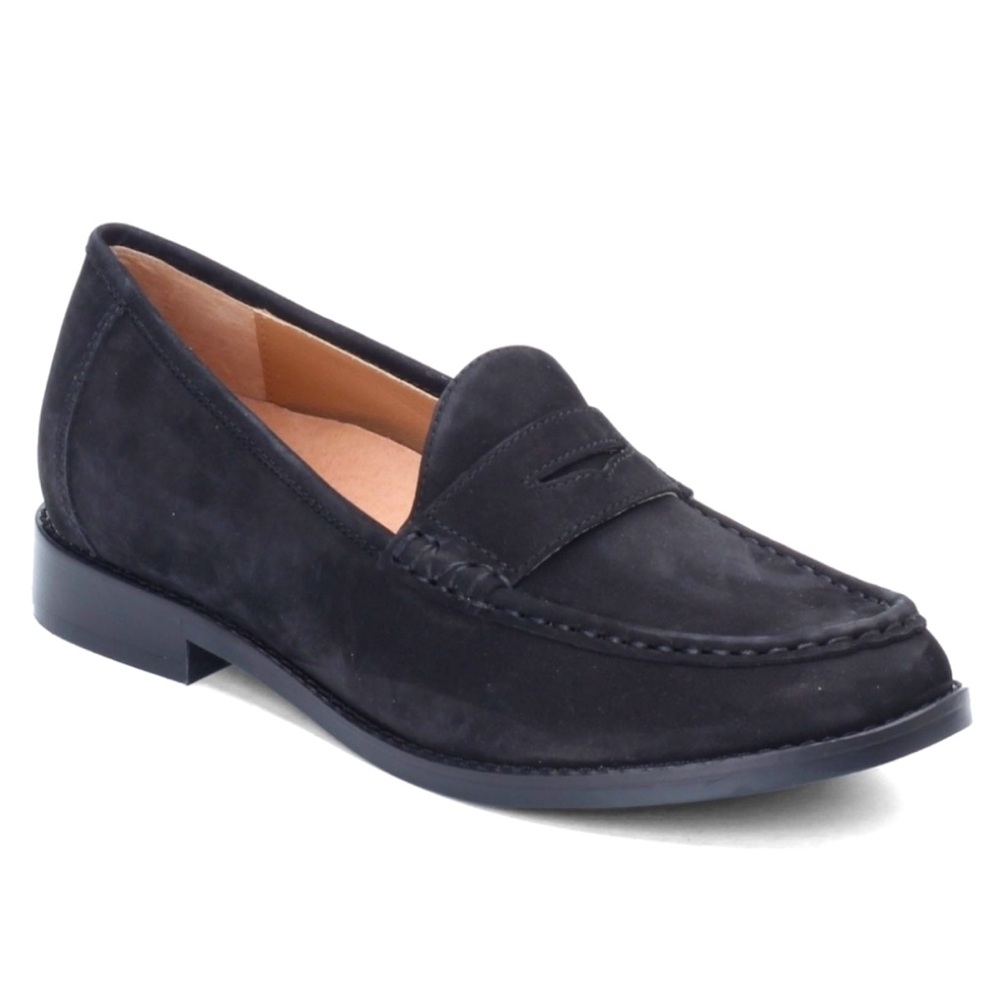 Vionic Black Suede Penny Loafers Moccasin Style